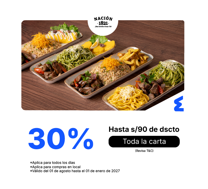 ¡30% de descuento en toda la carta de Nación 1821!